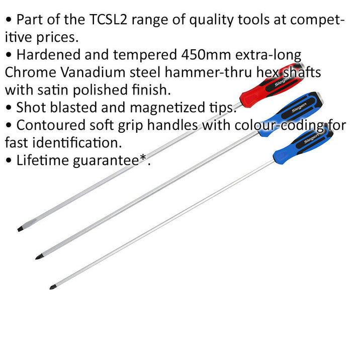 3 PACK Hammer Through Screwdriver Set - EXTRA LONG SHAFT Hammer Strike Chisel Loops
