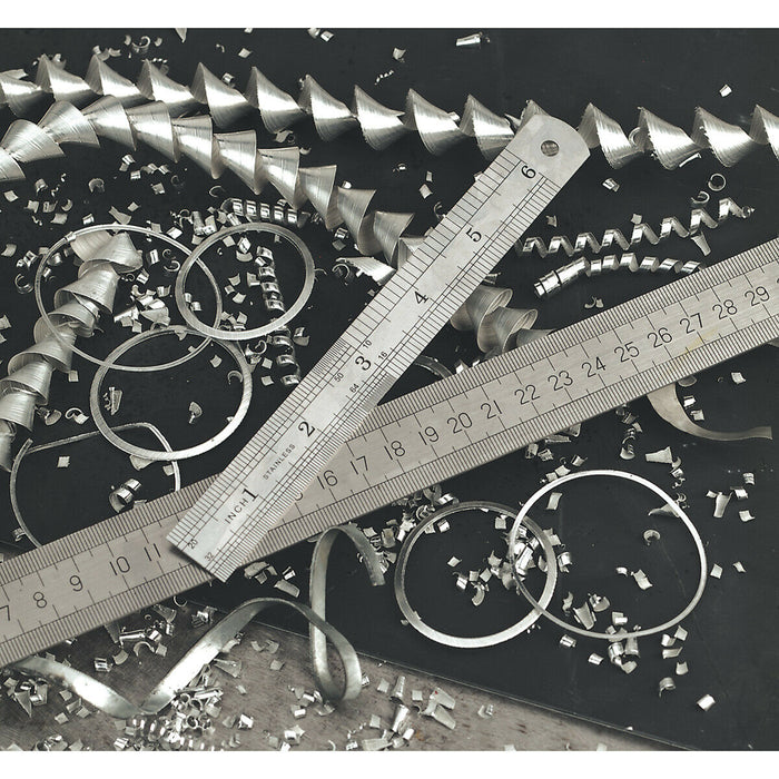 300mm Steel Ruler - Metric & Imperial Markings - Hanging Hole - 12 Inch Rule Loops