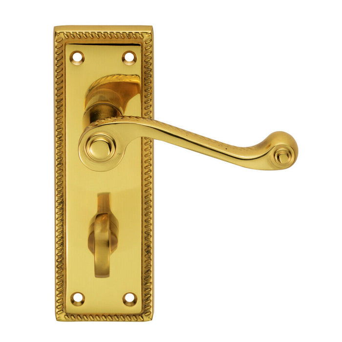PAIR Reeded Design Scroll Lever on Bathroom Backplate 150 x 48mm Polished Brass Loops