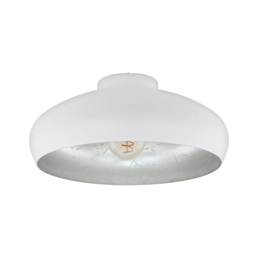 Semi Flush Ceiling Light White & Silver Round Shade 1 x 60W E27 Bulb Feature Loops