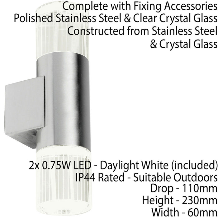 2 PACK IP44 Accent LED Light Steel Double Glass Up Down Wall Lamp Porch Garden Loops