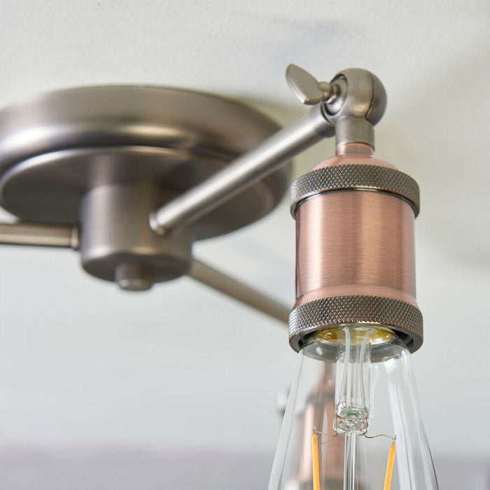 Semi Flush Ceiling Light Aged Copper 3 Lamp Adjustable Vintage Hanging Pendant Loops