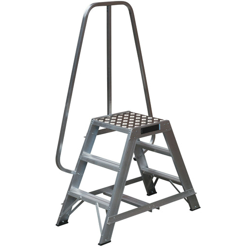 0.7m Heavy Duty Double Sided Fixed Step Ladders Safety Handrail & Wide Platform Loops