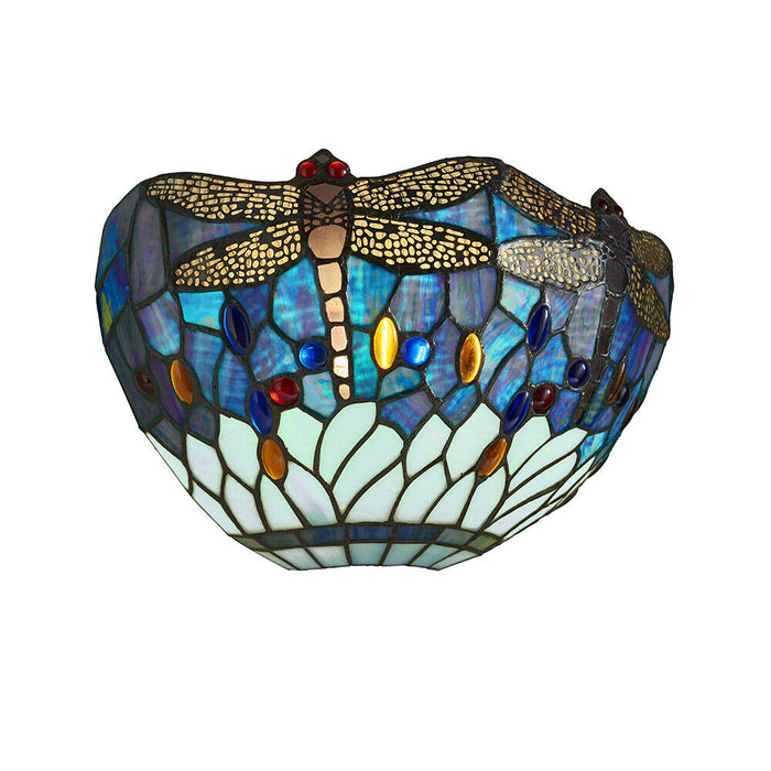 Tiffany Glass LED Wall Light - Dragonfly Design - Matt Black Finish - Dimmable Loops