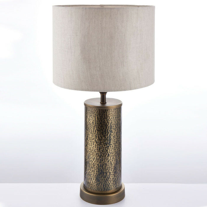 Hammered Bronze Table Lamp Aged Metal & Off White Shade Bedside Feature Light Loops