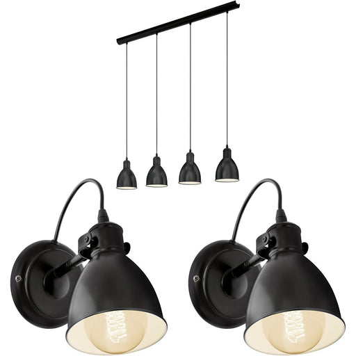 Quad Ceiling Light & 2x Matching Wall Lights Black Industrial Hanging Trendy Loops