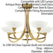 Semi Flush Ceiling Light Antique Brass & White 5 Bulb Hanging Pendant Lamp Shade Loops