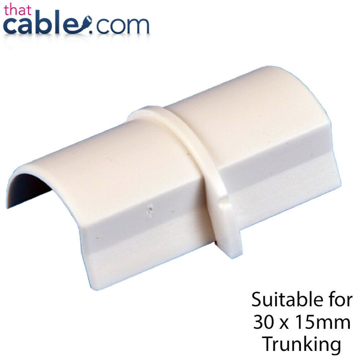 30mm x 15mm White Smooth Fit Coupler Joiner Trunking Adapter Wall Conduit AV TV Loops