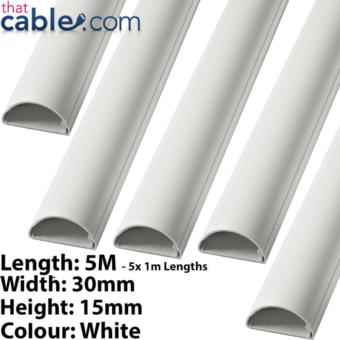 5x 1m (5m) 30mm x 15mm White HDMI Optical AV PC Cable Trunking Conduit Cover Loops
