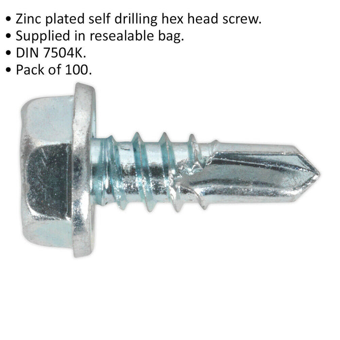 100 PACK 4.8 x 13mm Self Drilling Hex Head Screw - Zinc Plated Fixings Screw Loops