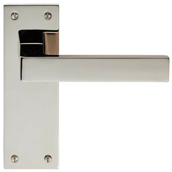PAIR Straight Square Lever on Slim Latch Backplate 150 x 50mm Polished Nickel Loops