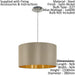 Ceiling Pendant & 2x Matching Wall Lights Taupe & Gold Fabric Feature Shade Loops