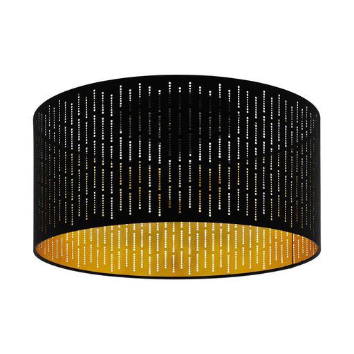 Flush Ceiling Light Black Shade Black Gold Fabric With Cut Outs Bulb E27 1x40W Loops