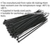 100 PACK Black Cable Ties - 150 x 3.6mm - Nylon 66 Material - Heat Resistant Loops