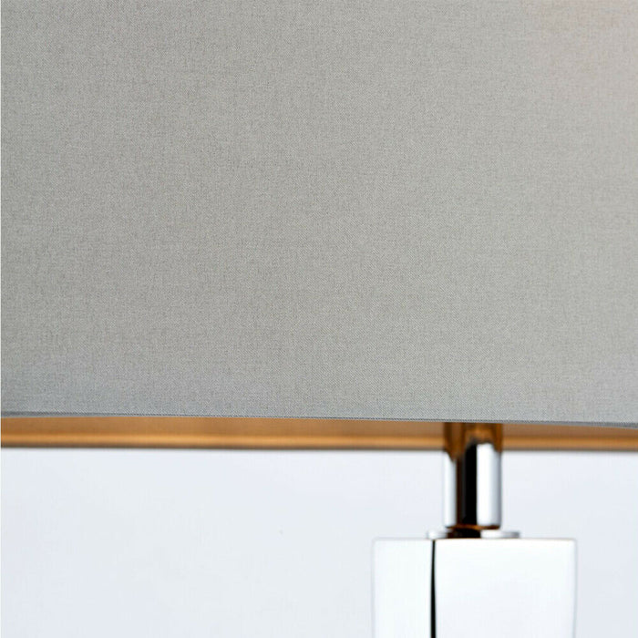 Rectangular Table Lamp Light Modern Chrome & Grey Shade Sleek Metal Sideboard Loops
