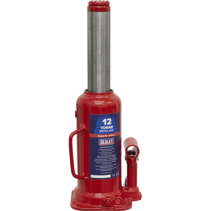 12 Tonne Bottle Jack - Machine Welded Base & Reservoir - 457mm Maximum Height Loops