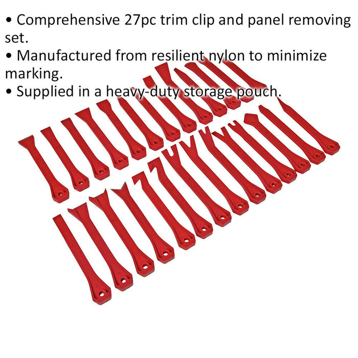 27 Piece Trim Clip & Panel Removal Set - Resilient Nylon - Heavy Duty Pouch Loops