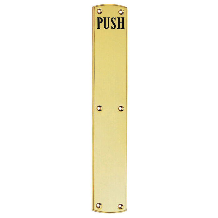 Traditional Push Engraved Door Finger Plate 457 x 75mm Polished Brass Loops
