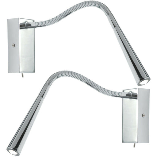 2 Pack | Adjustable LED Wall Light Warm White Chrome Flexible Bedside Lamp Loops