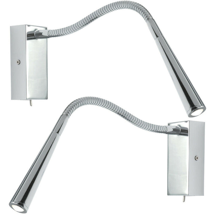 2 Pack | Adjustable LED Wall Light Warm White Chrome Flexible Bedside Lamp Loops