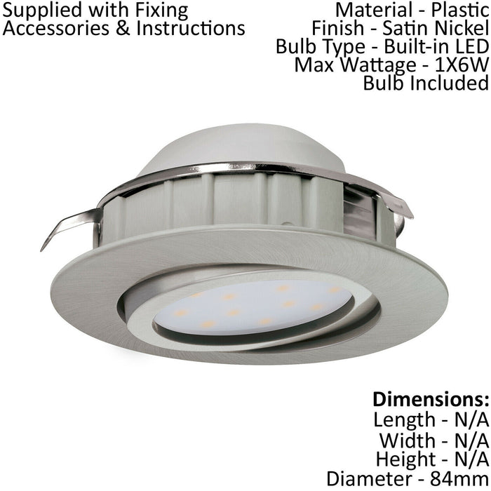 Wall / Ceiling Flush Downlight Satin Nickel Plastic 6W Built in LED Loops