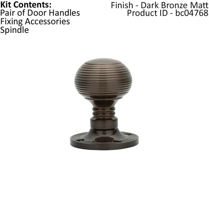 PAIR Round Textured Mortice Door Knob 52mm Dia Dark Bronze Beehive Knob Loops