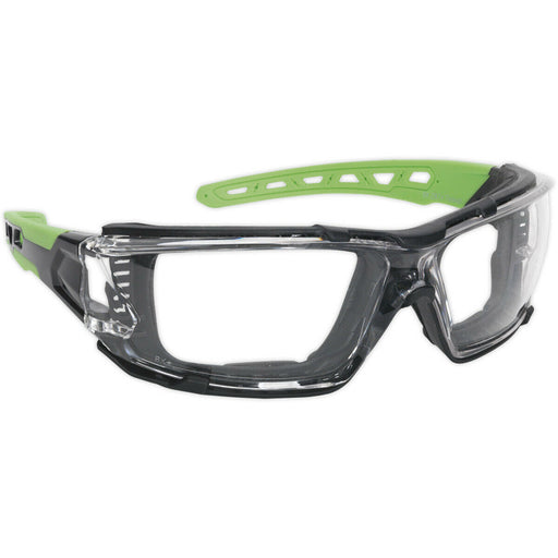 Wraparound Safety Spectacles - EVA Foam Padding - Clear Lens - Flexible TPR Arms Loops