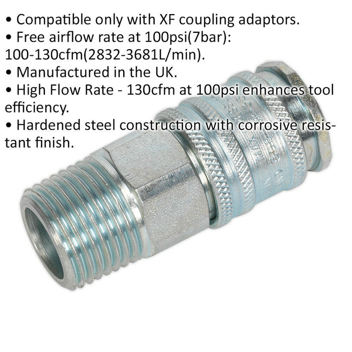 1/2 Inch BSPT Coupling Body Adaptor - Male Thread - High Flow Rate Coupler Loops