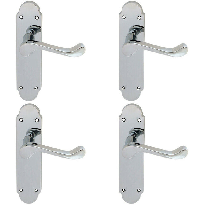 4x PAIR Victorian Upturned Handle on Latch Backplate 170 x 42mm Polished Chrome Loops