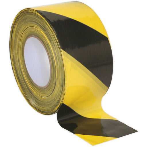 80mm x 100m Black & Yellow Non-Adhesive Barrier Tape - Hazard Warning Safety Loops