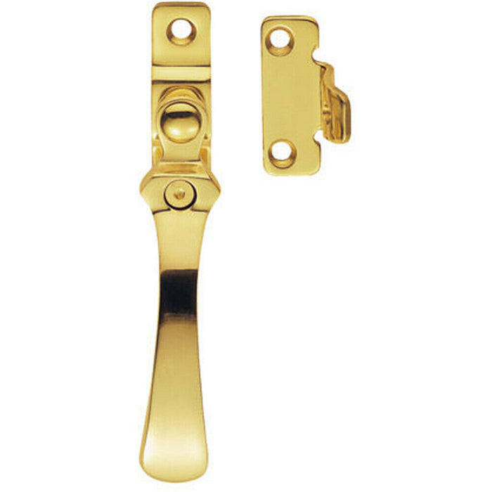 Lockable Victorian Casement Window Fastener 57 x 13mm Polished Brass Loops