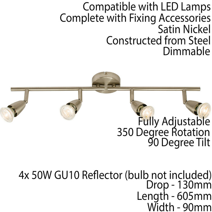 LED Adjustable Ceiling Spotlight Satin Nickel Quad GU10 Kitchen Bar Downlight Loops
