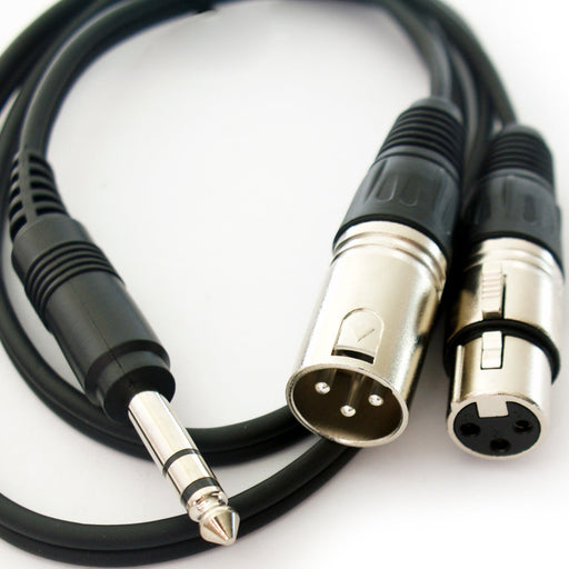 3m 6.35mm ¼" Stereo Jack to 2x XLR 3 Pin Male Plug & Female Splitter Cable Lead Loops