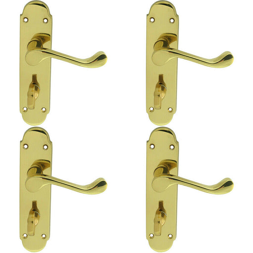 4x PAIR Victorian Upturned Lever on Bathroom Backplate 170 x 42mm Polished Brass Loops