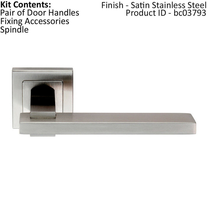 PAIR Square Cut Rectangular Handle on Square Rose Concealed Fix Satin Steel Loops