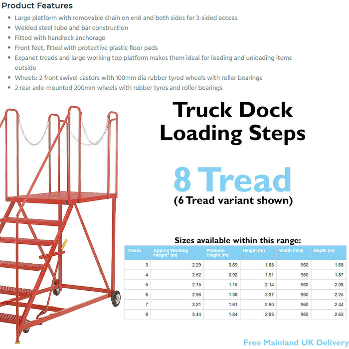8 Tread Wide Truck Dock Loading Stairs Non Slip Platform Vehicle Step Ladder Loops