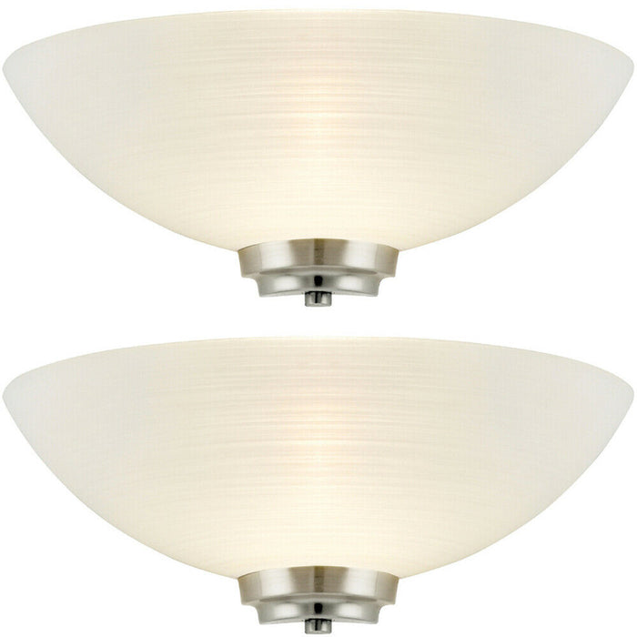2 PACK Dimmable LED Wall Light Satin Chrome White Line Pattern Glass Shade Lamp Loops
