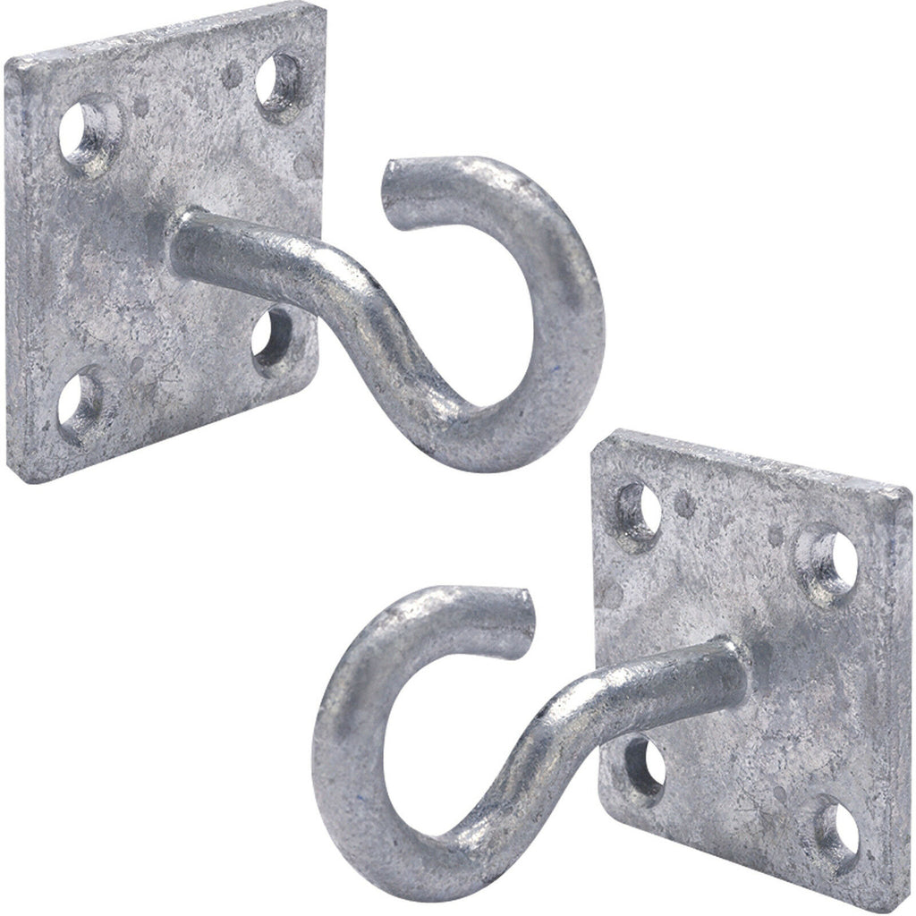 2x 50mm Galvanised Steel Hook on Face Plate Wire Rope Lashing Cable Wa LoopsDirect