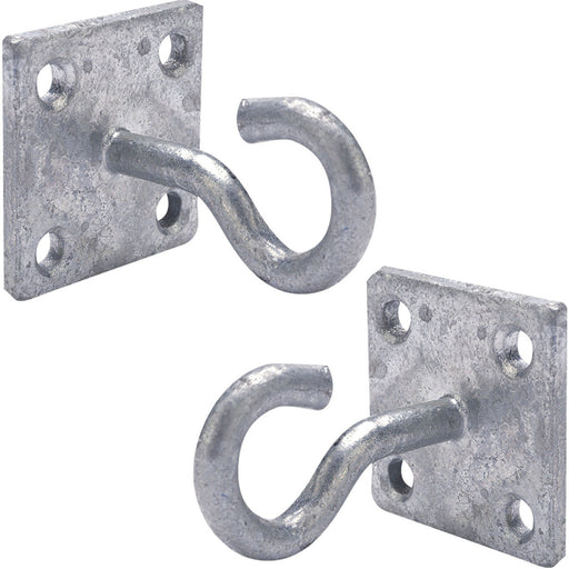 2x 50mm Galvanised Steel Hook on Face Plate Wire Rope Lashing Cable Wall Mount Loops
