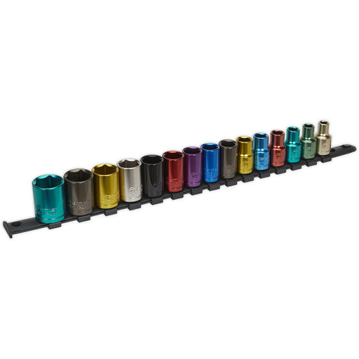 15 PACK Multi Colour Socket Set 1/2" Metric Square Drive - 6 Pt WallDrive Torque Loops