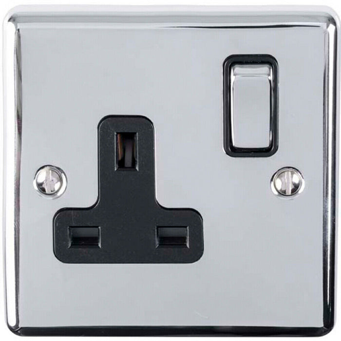 UK Plug Socket Pack -2x Twin & 4x Single Gang- CHROME / Black 13A Switched Loops