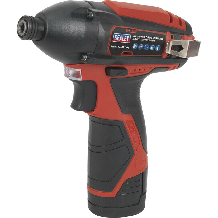 1/4 Inch Hex Drive Cordless Impact Driver - 2 x 12 V Li-on Batteries Included Loops