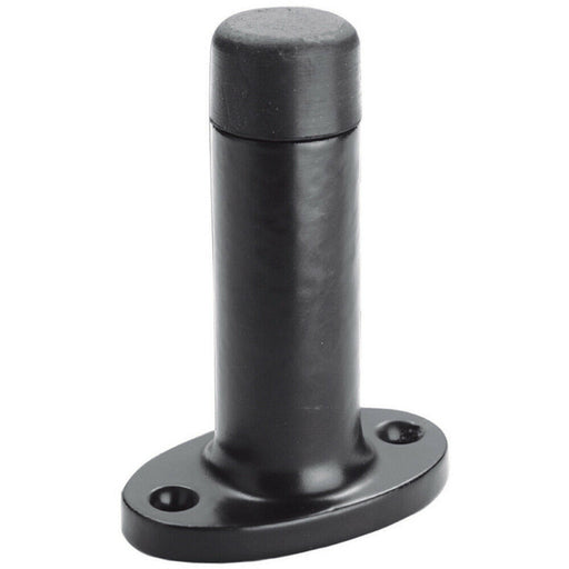 Wall Mounted Doorstop Cylinder on Oval Rose Rubber Tip 75mm Black Antique Loops