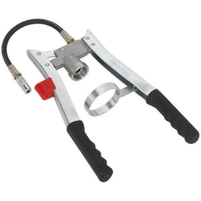 Double Lever Grease Gun - 300mm Delivery Hose - 1/4" BSPT Thread - 4 Jaw Coupler Loops