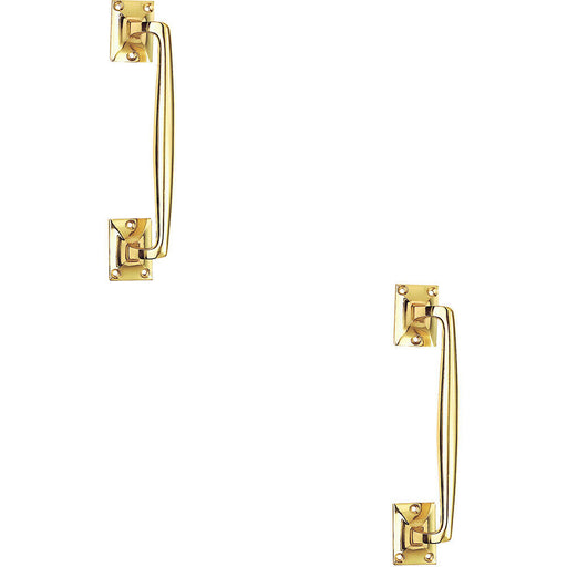 2x One Piece Door Pull Handle 250mm Length 54mm Projection Polished Brass Loops