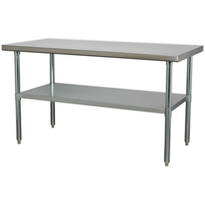 1.5m Stainless Steel Work Bench & Adjustable Storage Shelf - Kitchen Station Loops