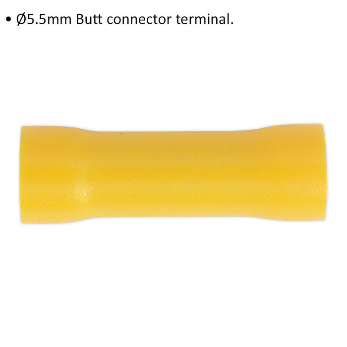 100 PACK Butt Connector Terminal - 5.5mm Diameter - 12 to 10 AWG Cable - Yellow Loops