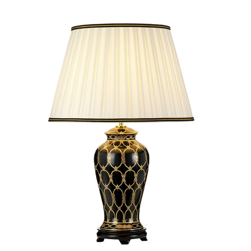 Single Table Lamp Ivory with Black & Gold Trim Shade LED E27 60w Bulb d00461 Loops