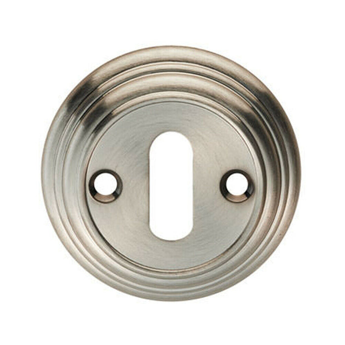 55mm Lock Profile Round Escutcheon Reeded Design Satin Nickel Keyhole Cover Loops