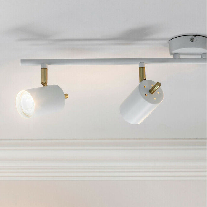 LED Tilting Ceiling Spotlight White & Brass 4 Bulb Kitchen Island Bar Down Light Loops
